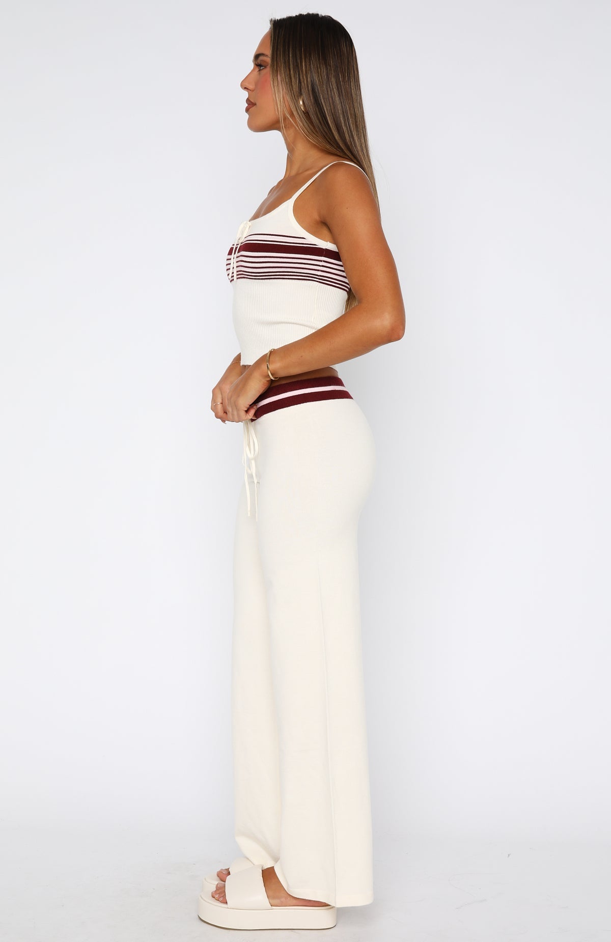 Keep Driving Knit Pants Burgundy Stripe